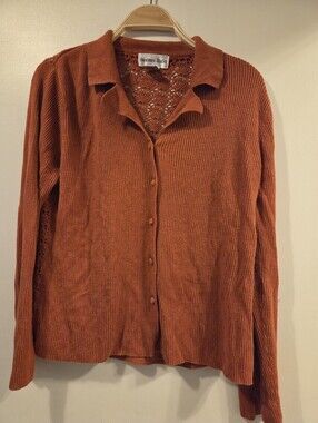 Hampshire Studio Women's Large Burnt Orange Crochet Back Sweater